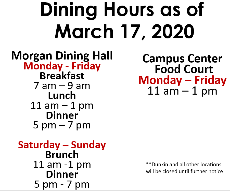 Dining Hours Starting March 17, 2020 Worcester Polytechnic Institute